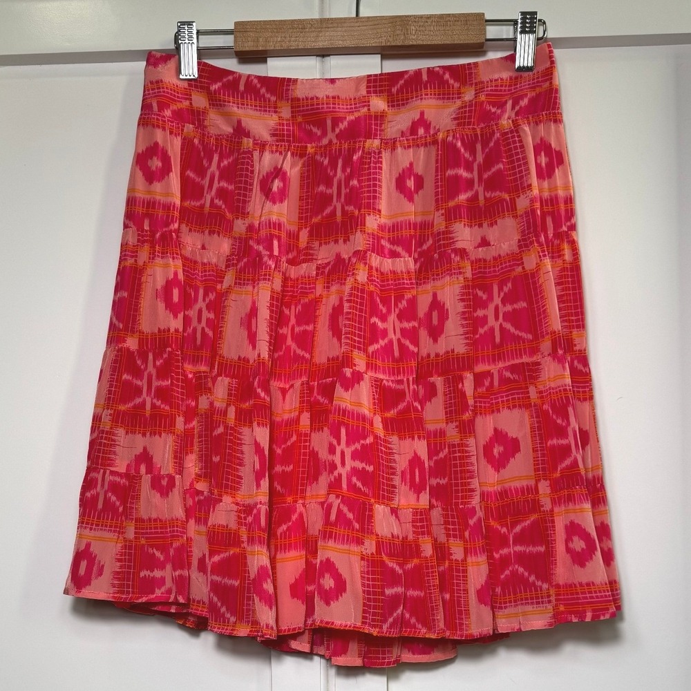 Anthropologie Danielle Duer‎ Ikat Ella Tiered Mini Skirt Pink Orange Size M